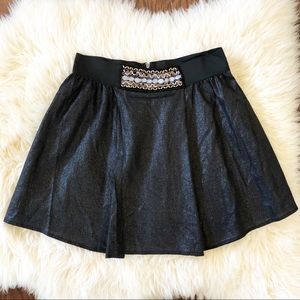 Peppermint Charcoal Gray Metallic Beaded Band Boho Holiday Linen Blend Skirt